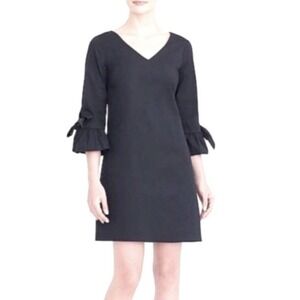 J Crew Dress 00 Black Mini Tie Straps Bell Sleeve V‎ Neck Stretch